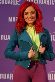 Sarah De Bono performs at Macquarie Shopping Centre, Sydney